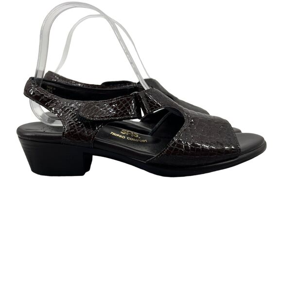 SAS Suntimer Heeled Sandal Women 9N Brown Croc Patent Leather Slingback EZ Strap - Picture 1 of 12